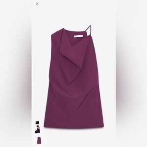 Zara asymmetric crepe buckle top M plum